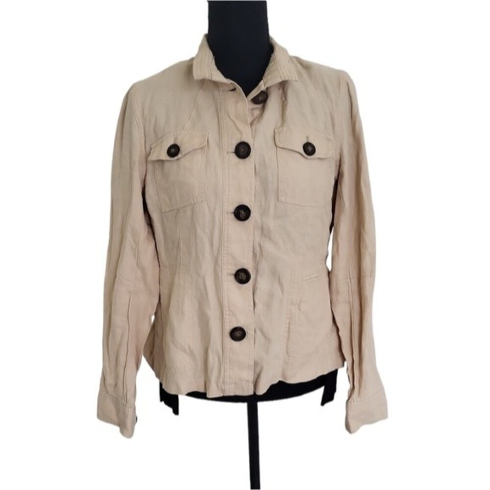 EUC 100% linen Relativity women's button down shirts blouse jacket w/pockets, L